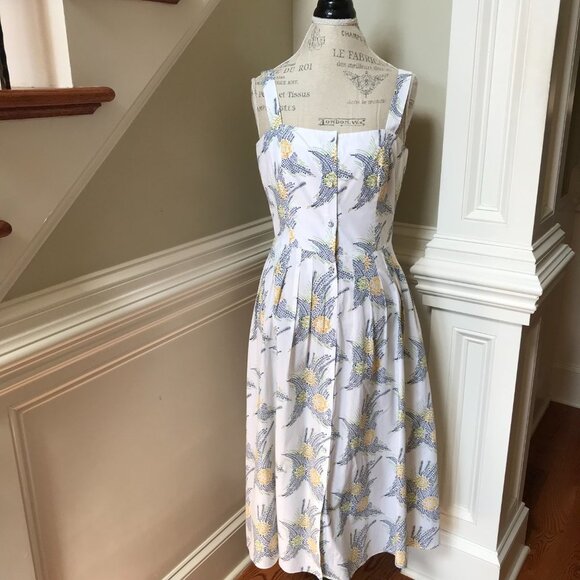 Charlotte Brody Garden Midi Dress Womens Medium White Blue Sleeveless Floral - Picture 4 of 14